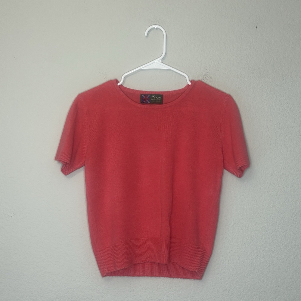 Vintage Tina Best Quality Scotland Pink Cashmere Short Sleeve Sweater Size XS
